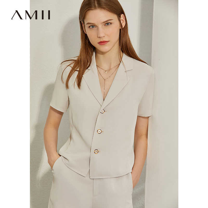 Minimalism Spring Summer Solid Lapel Slim Olstyle Shirt Caual High Waist Loose Pants 12070243 210527