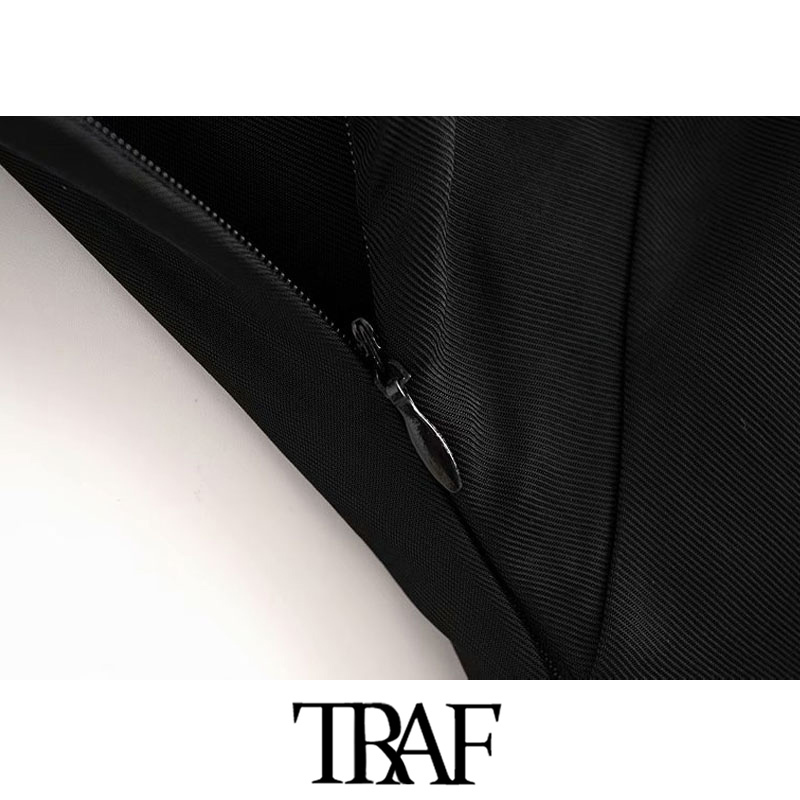 TRAF Women Chic Fashion Side Adjustable Drawstring Draped Midi Dress Vintage Backless Side Zipper Straps Female Dresses 210303