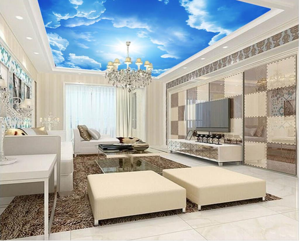 Custom 3d stereoscopic wallpaper Blue sky white clouds sun living room ceiling mural