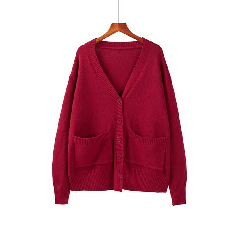 Yedinas Solid Knitted Cardigan Women Autumn Winter Long Sleeve Basic V Neck Cashmere Sweater Mujer Korean 210527