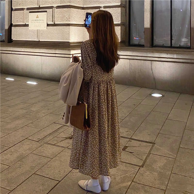 Women Spring Summer Dresses Fashionable Elegant High Waist Vintage Korean Style Floral Oversize Lady Long Dress DR9121 210806
