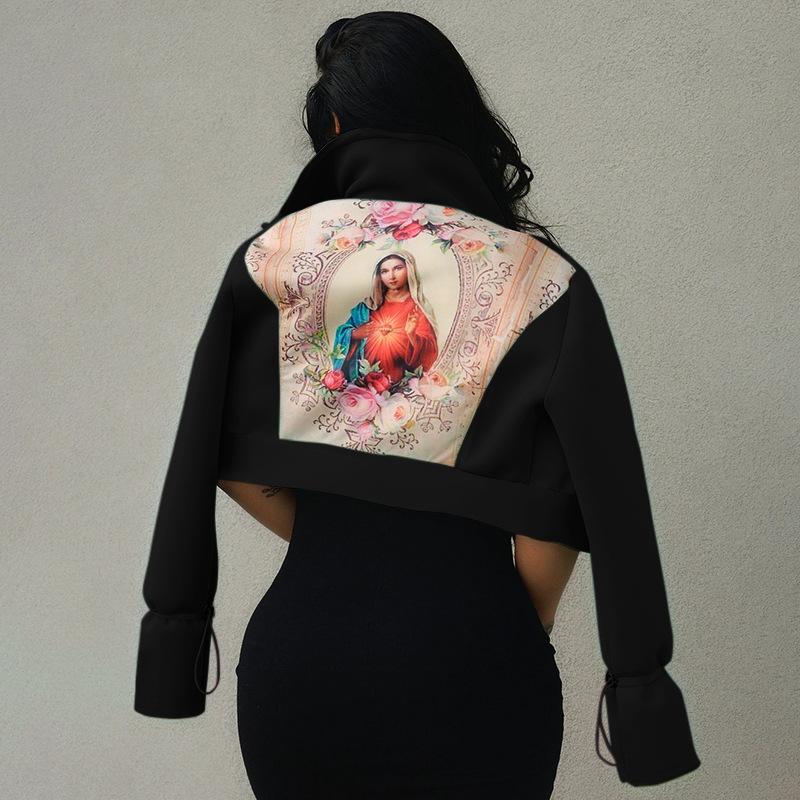 Women' Jackets Printed Stand Collar Crop Top Casual Coat Long Sleeve Button Up Y2k Women Jacket Winter 2021 Sexy Streetwear, Black
Women' Jackets Printed Stand Collar Crop Top Casual Coat Long Sleeve Button Up Y2k Women Jacket Winter 2021 Sexy Streetwear, Black
