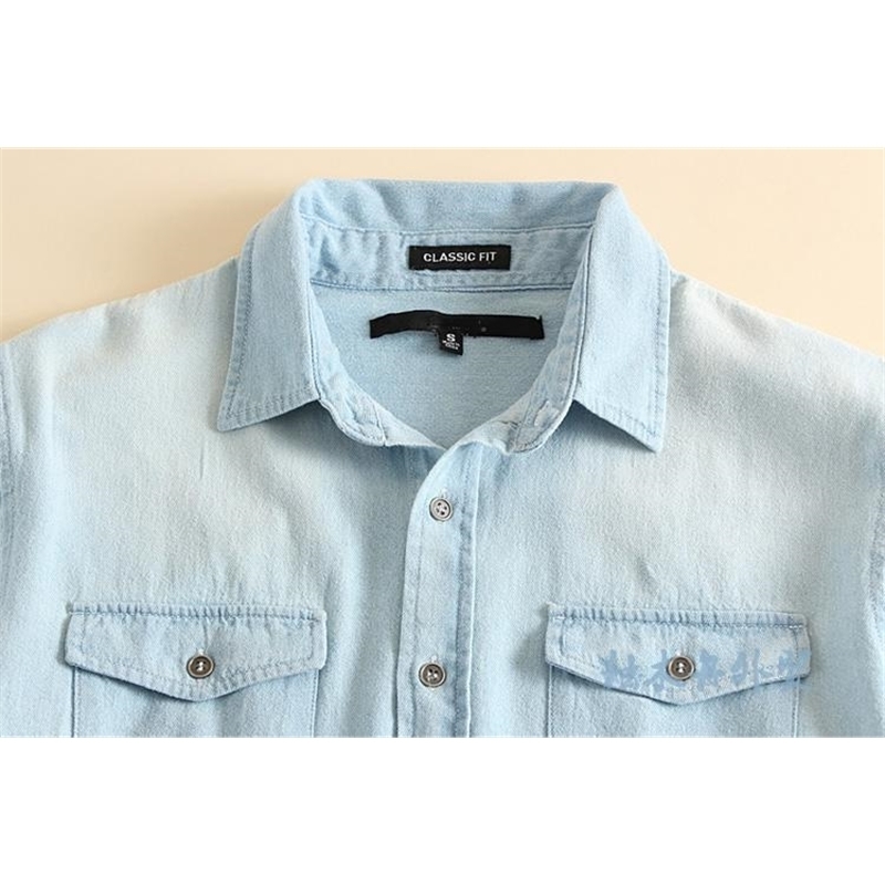 Spring and summer men fashion slim water wash long sleeve single breasted casual denim ripped shirt male trendy jean outerwear