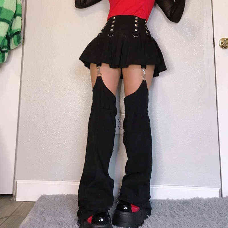 InsDoit Gothic Black Punk Pants Women Streetwear Grunge Trousers Vintage Harajuku Patchwork Lace Velvet High Waist 211115