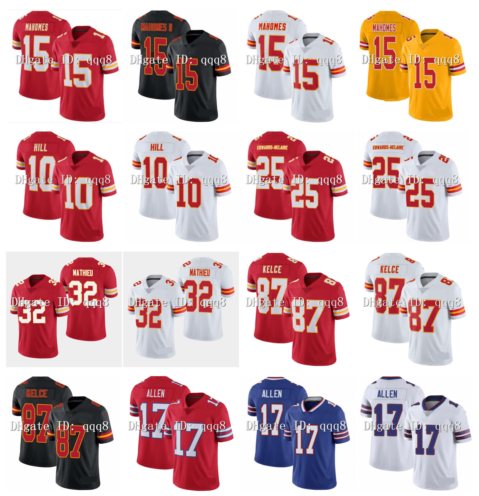 2021 Mens 15 Patrick Clyde Mahomes Jersey Josh Allen 87 Travis Kelce 25 Edwards-Helaire 32 Tyrann Mathieu 10 Tyreek Hill Womens kids/youth White Red Black Blue Sz S-XXXL, As pic
2021 Mens 15 Patrick Clyde Mahomes Jersey Josh Allen 87 Travis Kelce 25 Edwards-Helaire 32 Tyrann Mathieu 10 Tyreek Hill Womens kids/youth White Red Black Blue Sz S-XXXL, As pic