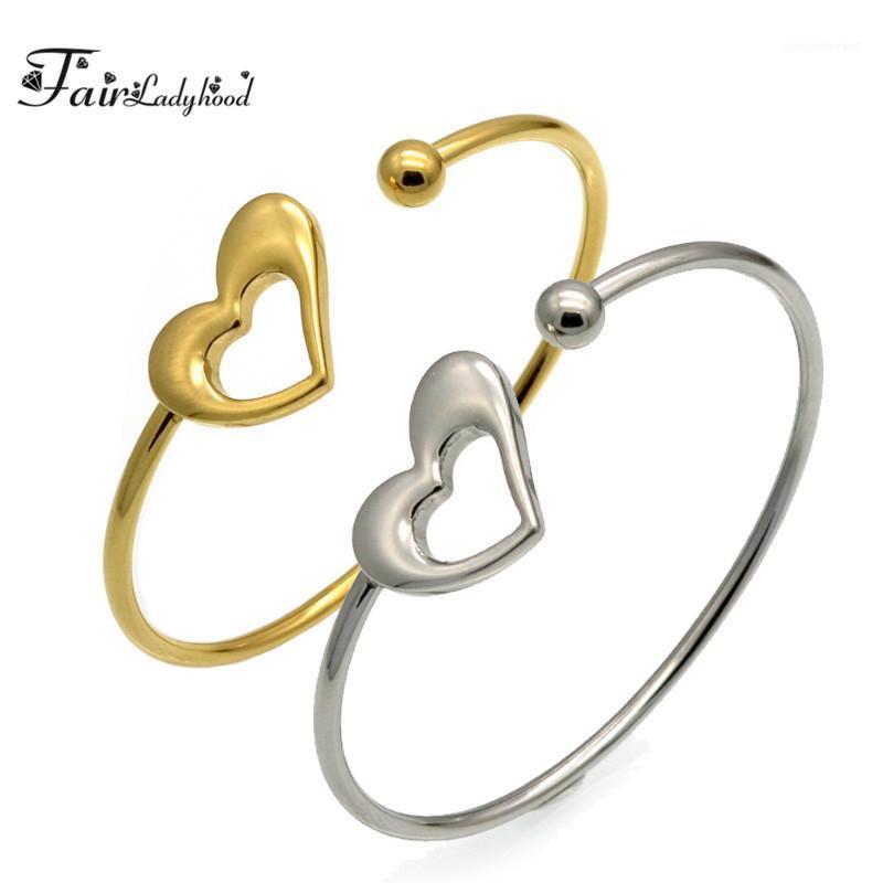 Fairladyhood Hallow Heart Shape Cuff Bangles For Women Jewelry Stainless Steel Pulseiras Bangle