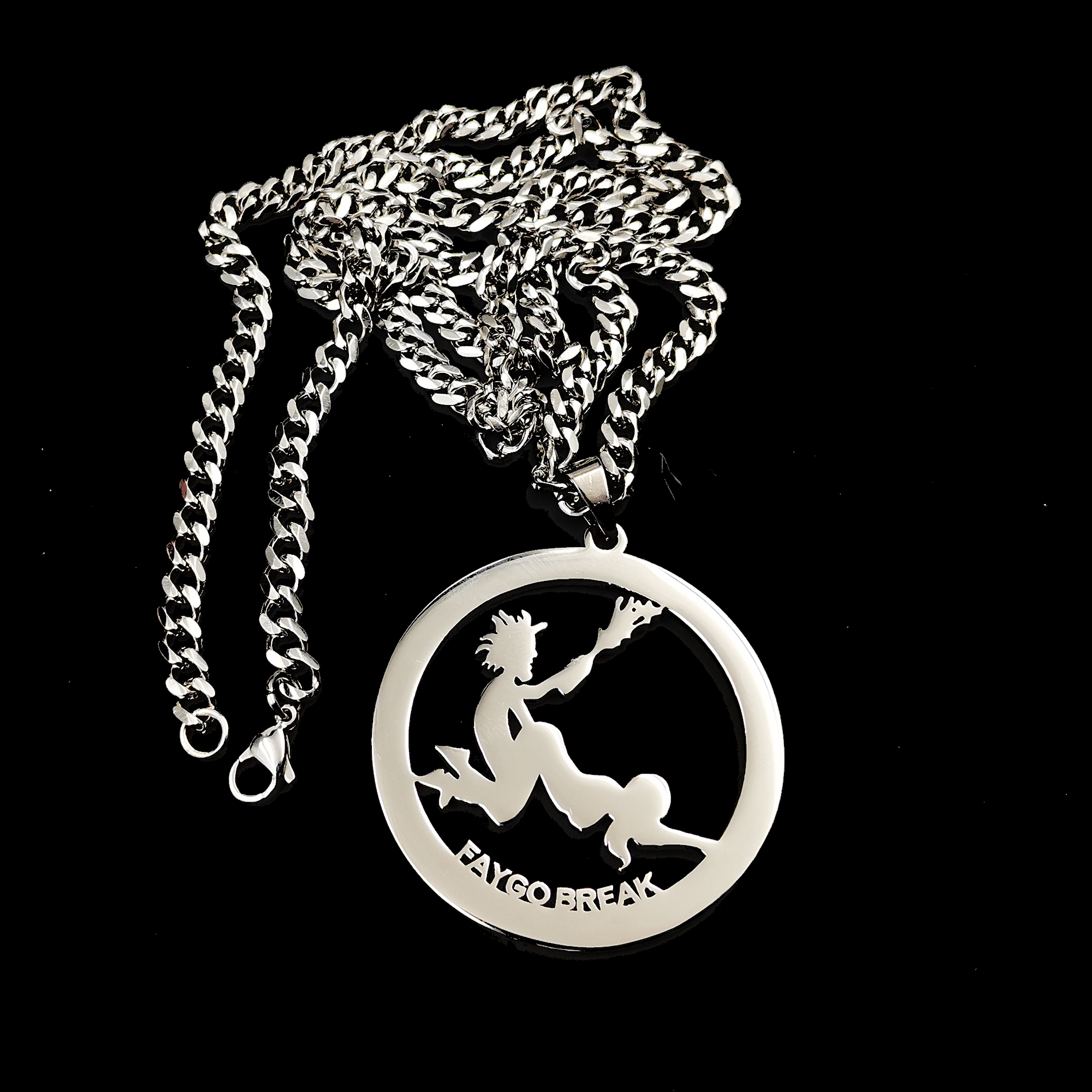 Polished Big 45mm Faygo Break Charm Silver Stainless Steel ICP Pendant Mens Necklace Curb Chain 5mm 24''