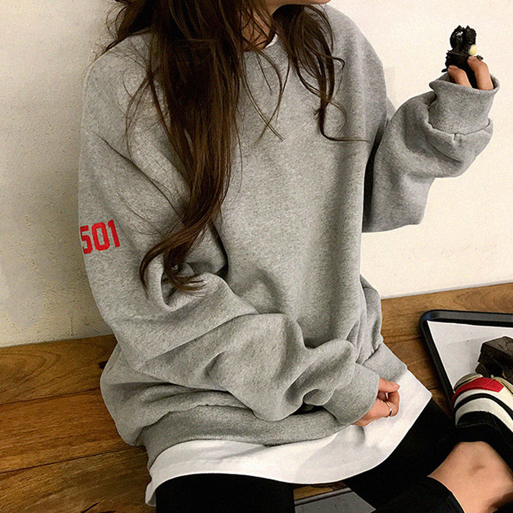 Letters Print Hoodie Women Autumn Korean Causal Oversized Loose Plain Pullover Tops Basic Harajuku Streetwear Sweatshirt Gray T200723