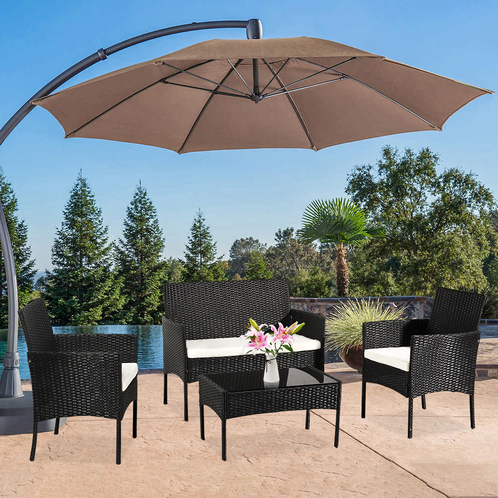 Outdoor Wicker Dining table for 4 Patio Rattan Furniture Set with Beige Cushion garden chair Black
Outdoor Wicker Dining table for 4 Patio Rattan Furniture Set with Beige Cushion garden chair Black