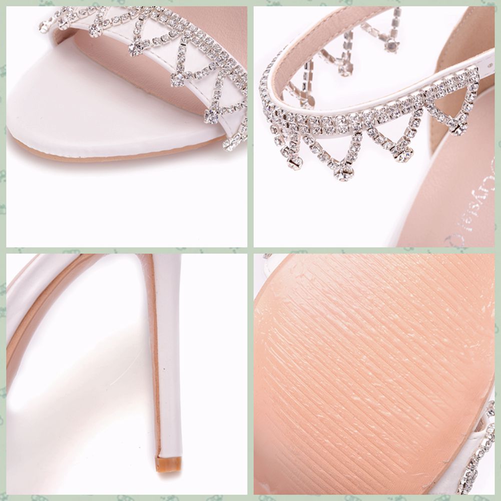 Glitter Shiny Bridal High Heels White Wedding Shoes Rhinestones Stiletto Heel Pumps Open Toe Bride Women Shoes For Party Prom Evening