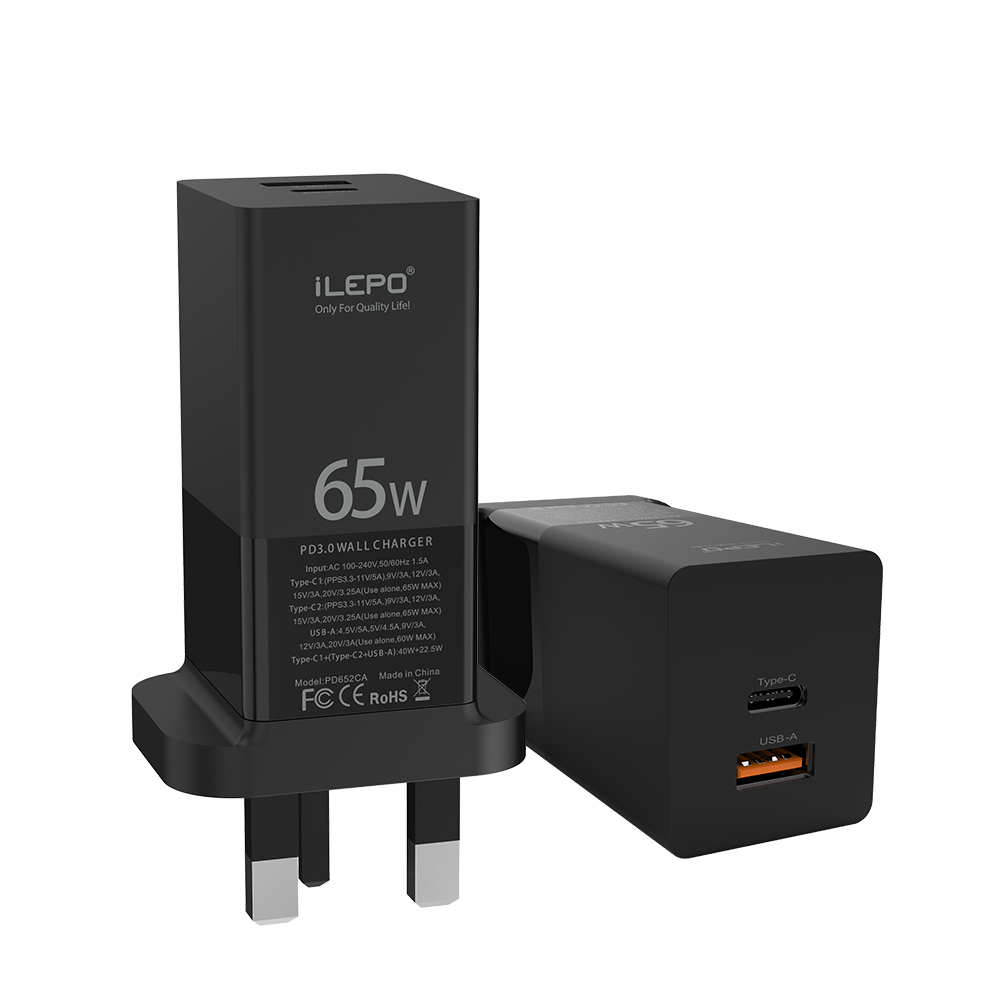 65W GaN PD Charger Quick Charging Port USB C Dual Ports with Fast QC30 Wall Adapter for Smart Phone Tablets