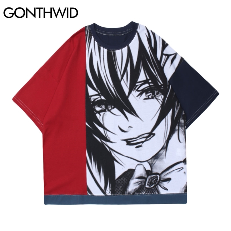 T-Shirts Men Streetwear Harajuku Color Block Patchwork Anime Cartoon Short Sleeve Tees Cotton Hip Hop Casual Loose Tops 210602, Blue
T-Shirts Men Streetwear Harajuku Color Block Patchwork Anime Cartoon Short Sleeve Tees Cotton Hip Hop Casual Loose Tops 210602, Blue