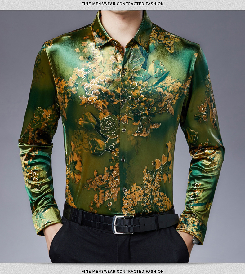 Middle-Aged Business Shirts Printing Lapel Long-Sleeved Shirt Men's Handsome Gold Velvet Fashion and Trendy Clothes, Green
Middle-Aged Business Shirts Printing Lapel Long-Sleeved Shirt Men's Handsome Gold Velvet Fashion and Trendy Clothes, Green