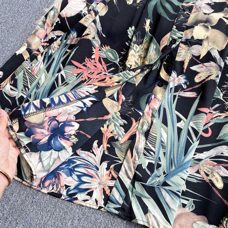 DEAT Women Printing Dress Lapel Long Sleeve Arrivals Lady Temperament Fashion Spring Autumn 11D2012 210709