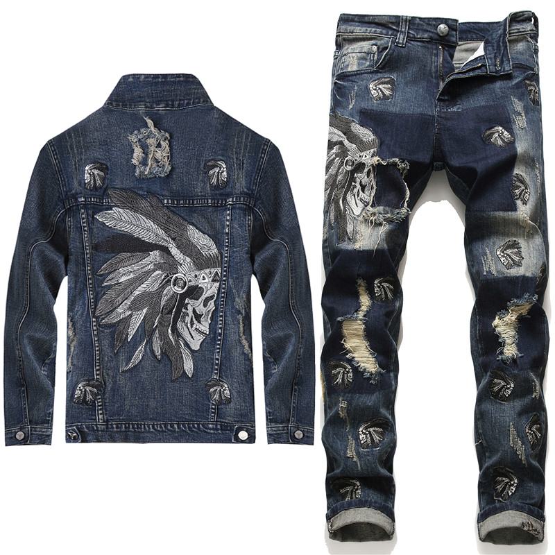 2020 New Men Denim Sets Fashion Punk Suit Brand Indian Embroidery Holes Denim Jackets + Jeanspants Mens Clothing 2 Pieces Sets, Gray
2020 New Men Denim Sets Fashion Punk Suit Brand Indian Embroidery Holes Denim Jackets + Jeanspants Mens Clothing 2 Pieces Sets, Gray