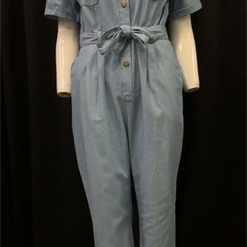 African Fashion Casual Plus Size 3XL Denim jumpsuit Women Full Length Plain LaceUp Straight High Waist Jumpsuit Button Pocket T200509