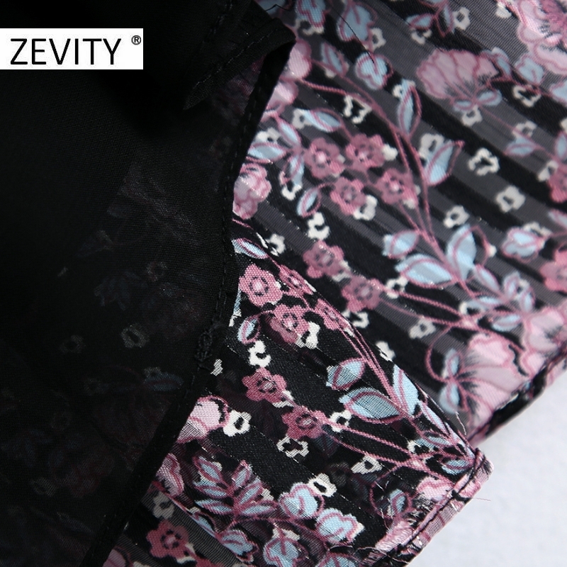 ZEVITY Women vintage tropical flower print pleated mini skirt faldas mujer ladies casual slim ruffles chiffon skirts QUN671 210306