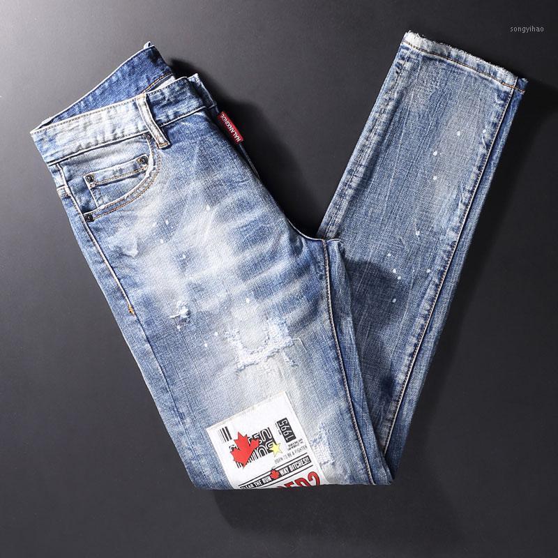 Men's Jeans Street Style Fashion Men Retro Light Blue Elastic Slim Fit Ripped Patches Designer Hip Hop Splashed Denim Pants
Men's Jeans Street Style Fashion Men Retro Light Blue Elastic Slim Fit Ripped Patches Designer Hip Hop Splashed Denim Pants