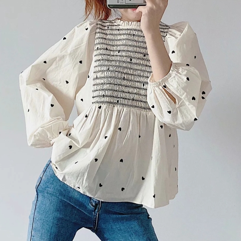Women Chic Printing Splicing Shirt Casual Femme Lantern Sleeve Blouse Lady Loose Tops Blusas S8135 210225