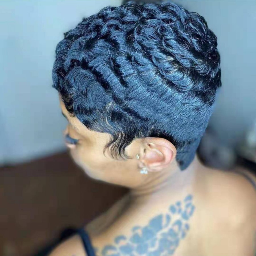 Black Pixie Cut Bob Curly Human Hair Wigs Jerry Curly Short Brazilian Lace Frontal Wig for American Women