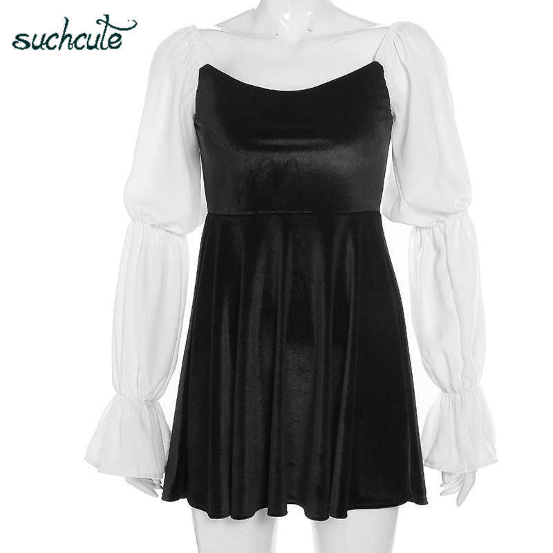 SUCHCUTE Patchwork Dress For Women Modis Autumn Harajuku Ladies Sukienki Female Dresses Roupas Feminina Woman Party Night 210719