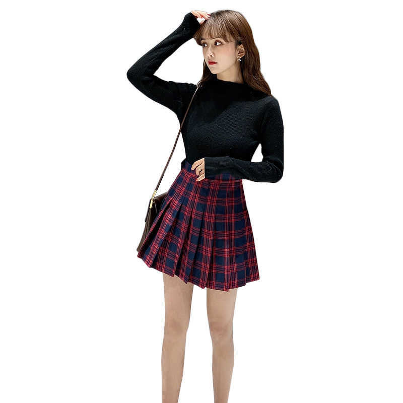 Women Skirt High Waist Plaid Mini Korean Style Pleated Students School Unniforms Dance Short A Line 210621