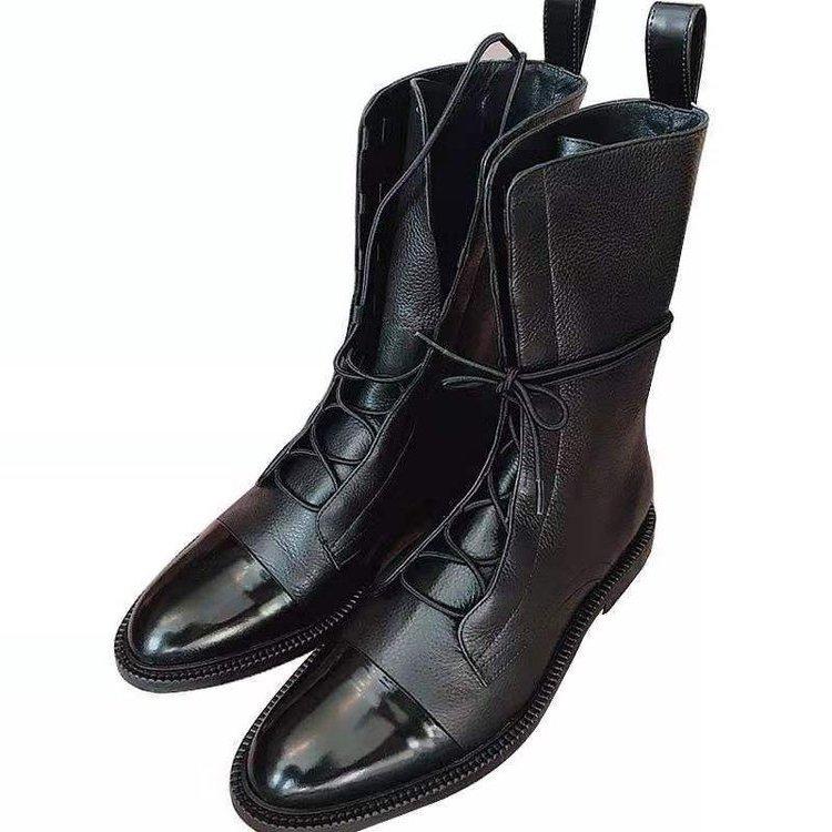 women's 2021 Net red round head tie flat bottomed new British style large medium boots, Black
women's 2021 Net red round head tie flat bottomed new British style large medium boots, Black