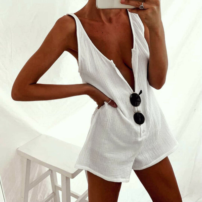 Womens Holiday Strap Mini Playsuit Shorts Ladies Summer Shorts Jumpsuit Beach One Piece Summer Bodysuit Beach Wear Overalls T200527