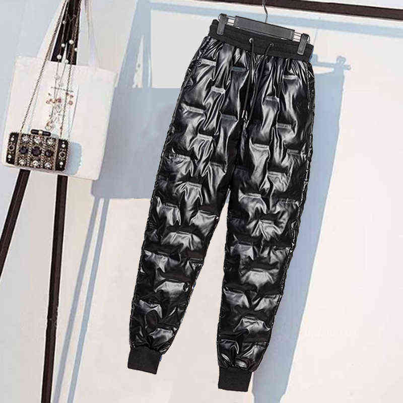Spring Autumn winter waterproof Trousers casual Female glossy down pants 211115