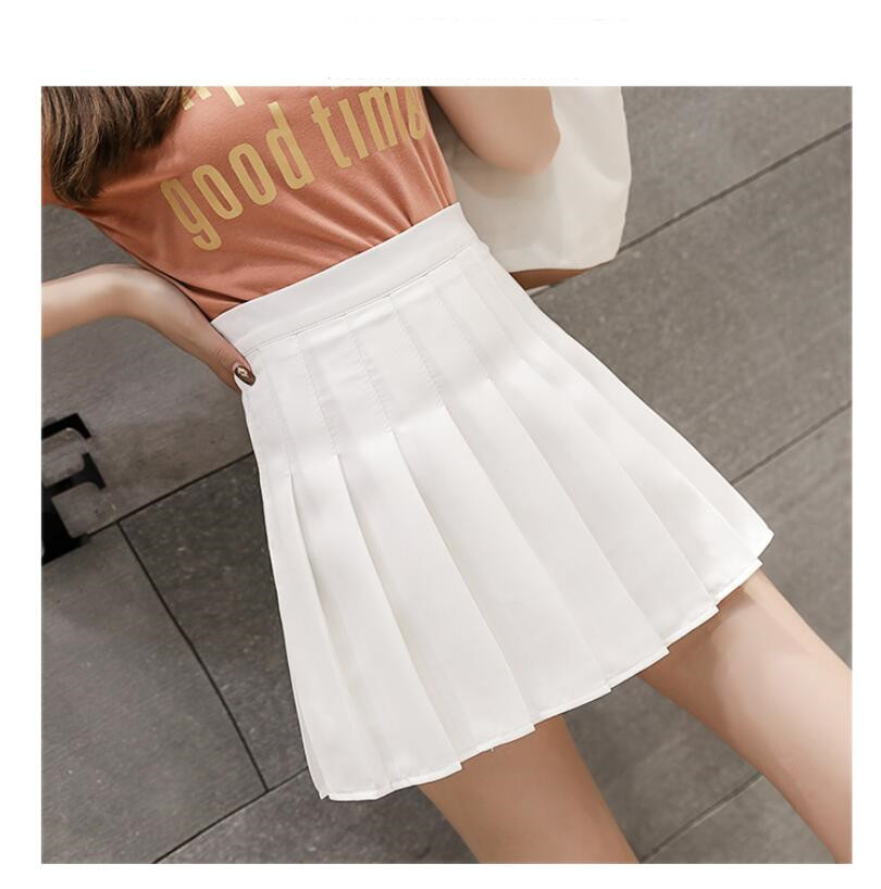 Cool Short Skirts SchoolUniforms High Waist ALine Women Pleated Skirt Sweet Girls Dance Skirt With Safety Pants Mini Skirt 210306
