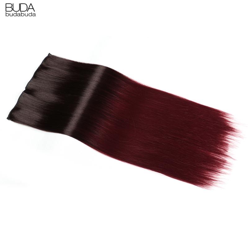 Synthetic Wigs Budabuda 22inch Long Straight 5 Clips In Hair Black Brown High Tempreture Ombre Piece For White Women