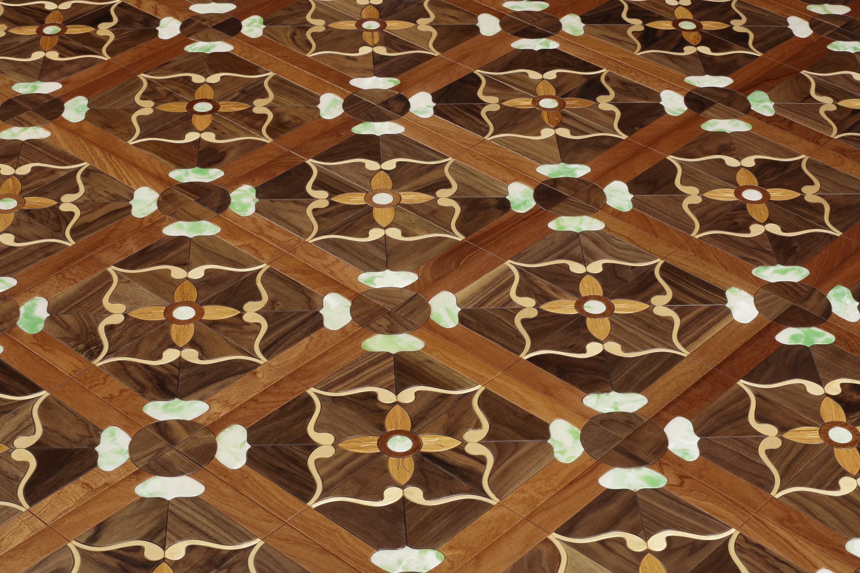 Jade rouge marbre doussie noyer bois de plancher de plancher de plancher de parquet luxueux villas décor de marqueterie médaillon Inlay panneaux