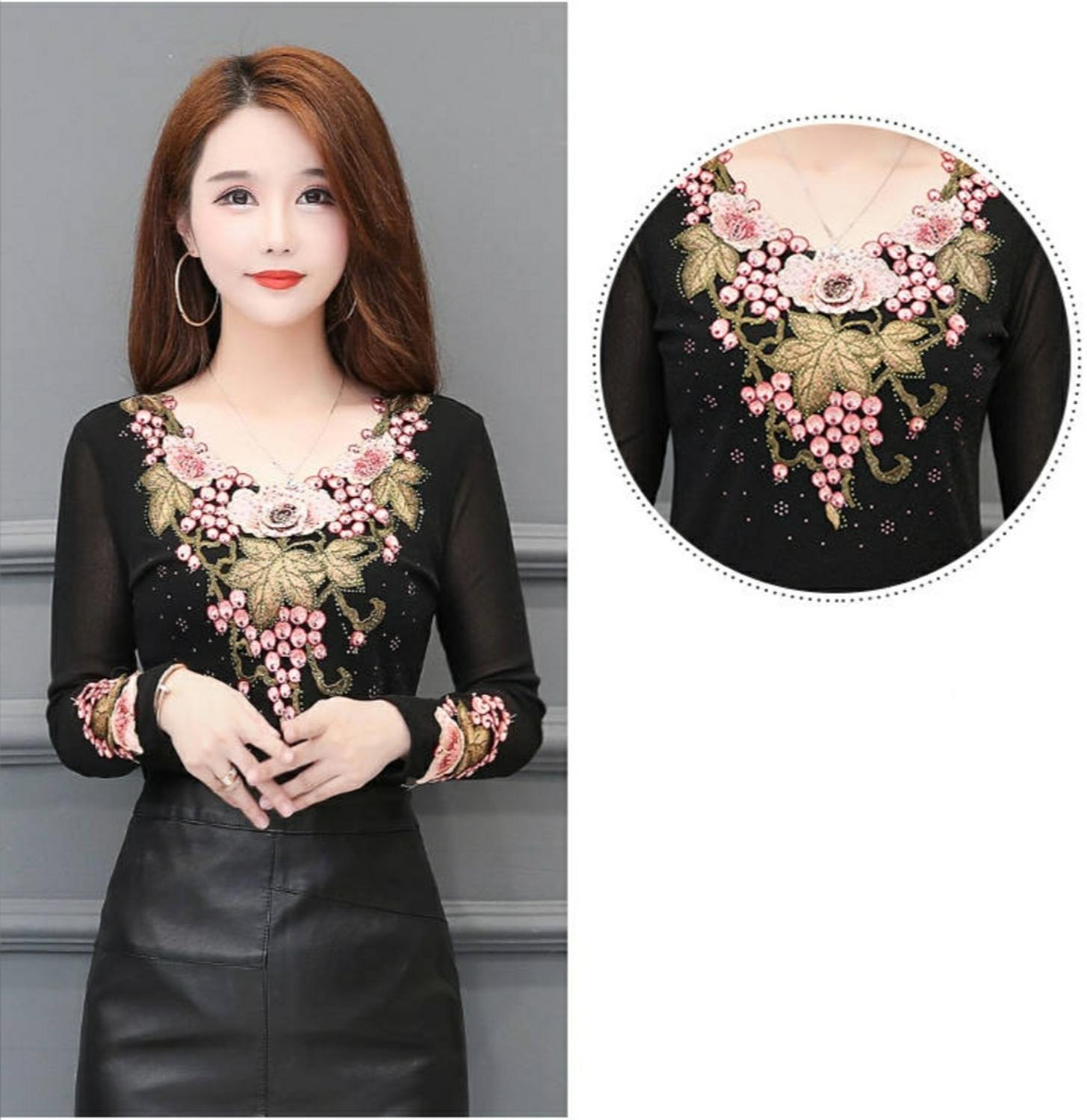 Women's Spring Autumn Lace Shirts Women's Shirt Embroidery Casual Blouses Turtleneck Temperament Women's Tops DD8286 210308