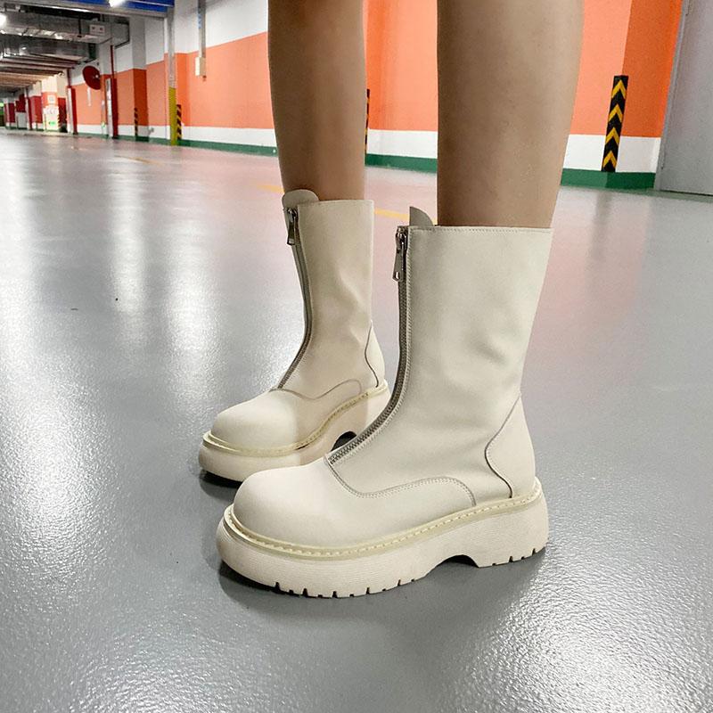 Boots 2022 Autumn Women Zip Ankle Boot For High Quality Leather Comfort Casual Platform Shoes Durable Heighten Shoe