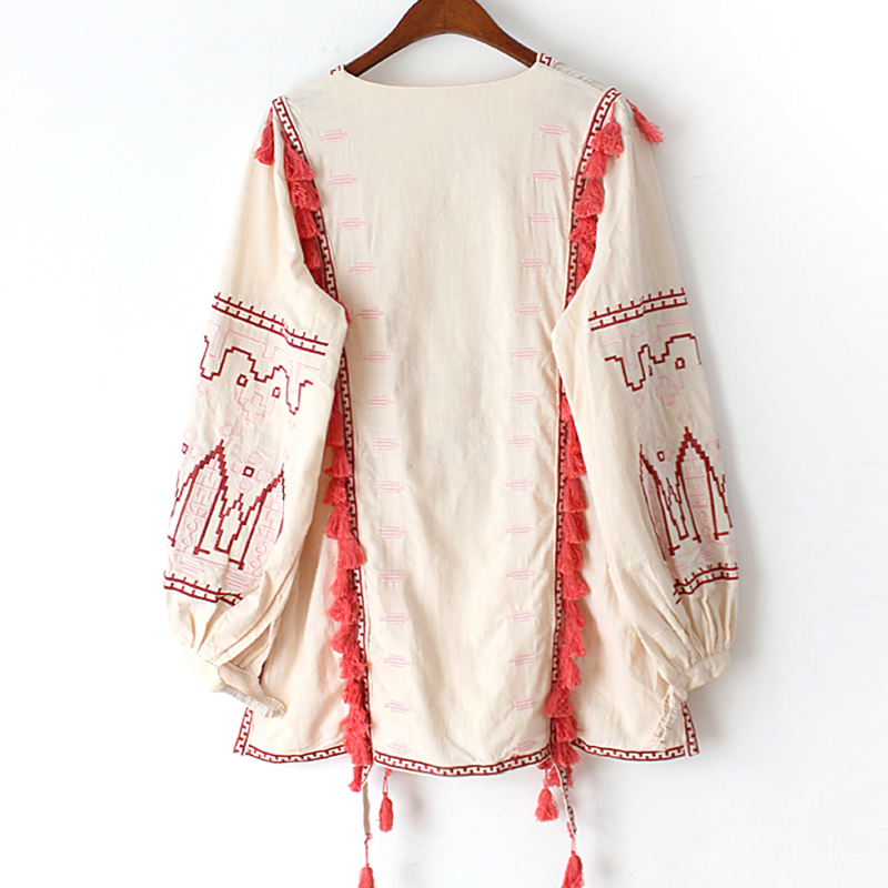 Khale Yose Summer Boho Chic Womens Tops And Blouses Loose Embroidery Blouse Shirt Cotton Tassles Hippie Ethnic Gypsy Tunic 210225