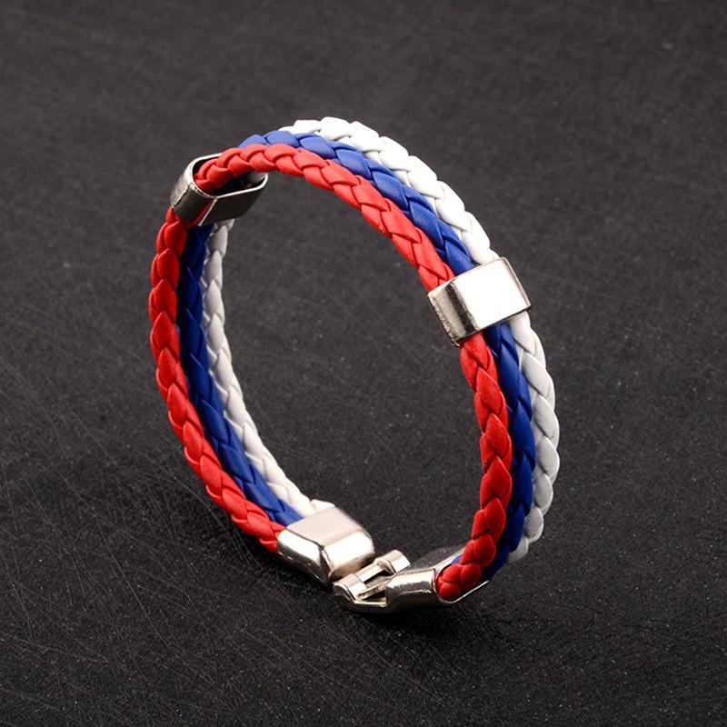 

Charm Bracelets Fashion Russia Spain France Brazil Flag Leather Team Bracelet Men High Quality Football Fans Couples Gift Jewelry