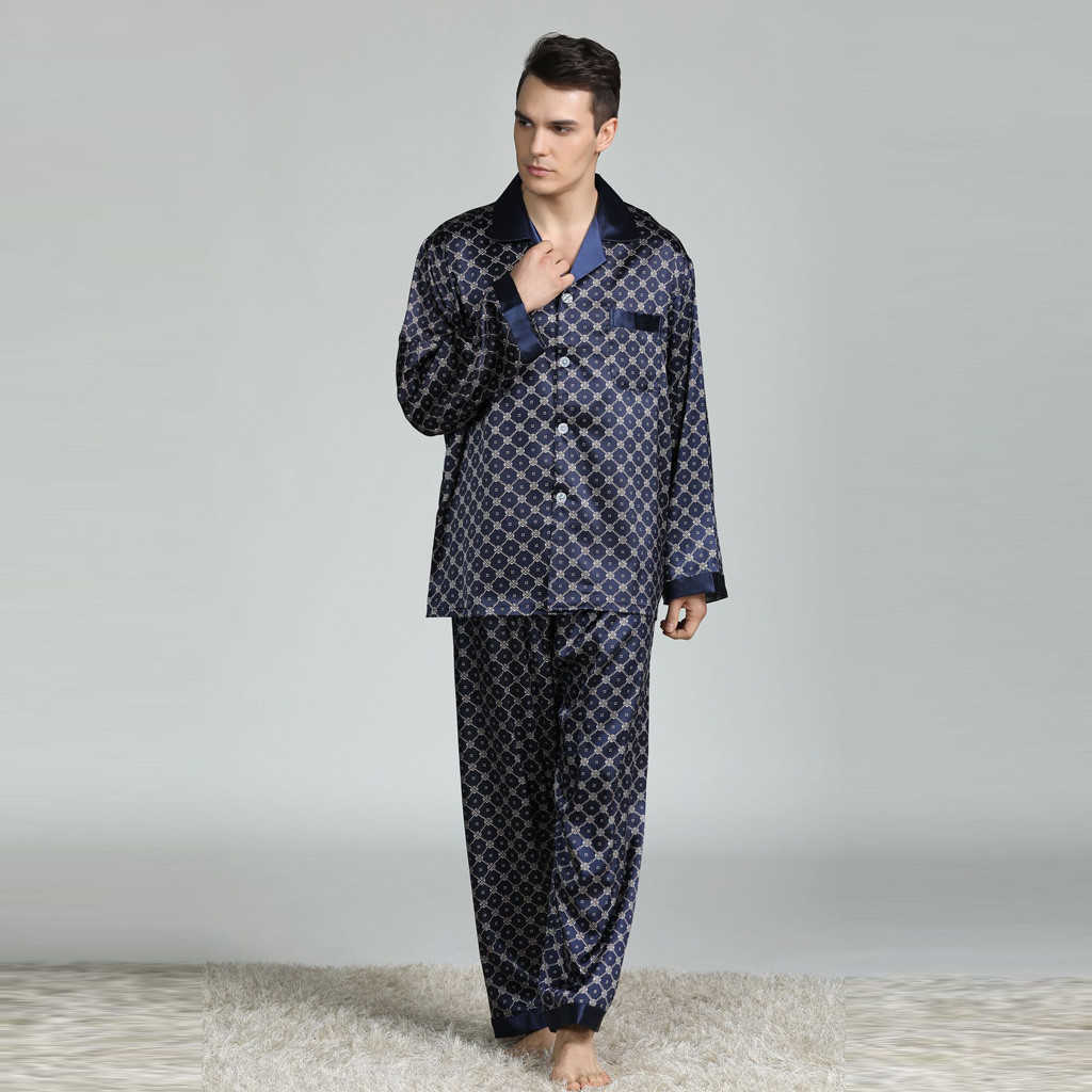 Silk Pajamas For Men Long-Sleeved pijama hombre Silk Pajamas Suit Sleepwear pijama de los hombres Pyjamas Men pigiama uomo 211019