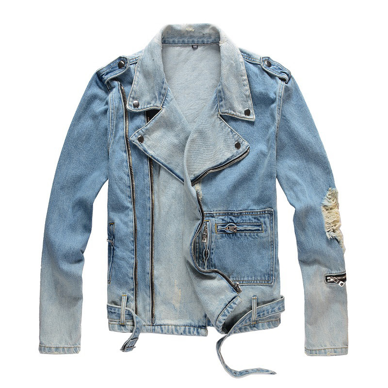 2021 Top quality Men's Male Holes Ripped Blue Jean Biker Jacket for Motorcycle Streetwear Zippers Turn Down Collar Denim Coat Outerwear QMHZ, Sky blue 
2021 Top quality Men's Male Holes Ripped Blue Jean Biker Jacket for Motorcycle Streetwear Zippers Turn Down Collar Denim Coat Outerwear QMHZ, Sky blue