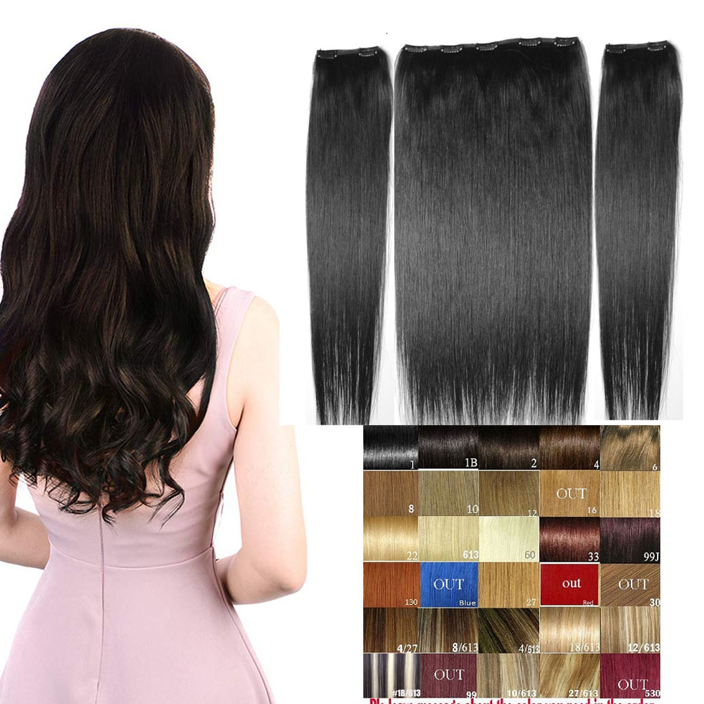 16&quot;-28&quot; Three Piece Set 100% Brazilian Remy Clip-in Human Hair Extensions 9 Clips 100g-200g Natural Straight от DHgate WW