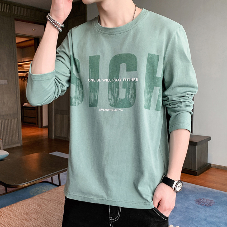 long sved t-shirt inner spring and autumn men's pure cotton bottomed shirt loose sweater fashion brand outer wear, White;black
long sved t-shirt inner spring and autumn men's pure cotton bottomed shirt loose sweater fashion brand outer wear, White;black