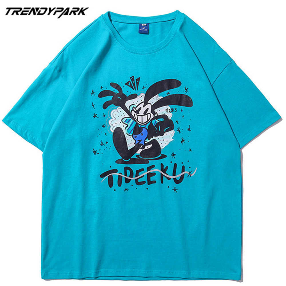Men's T-shirt Cartoon Print Summer Short Sleeve Tee Hip Hop Oversized Cotton Casual Harajuku Streetwear Top Tshirts Clothing 210601