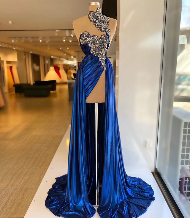 Aso Ebi 2021 Arabic Royal Blue Luxurious Evening Dresses Beaded Crystals Prom Dresses High Split Formal Party Second Reception Gowns ZJ466