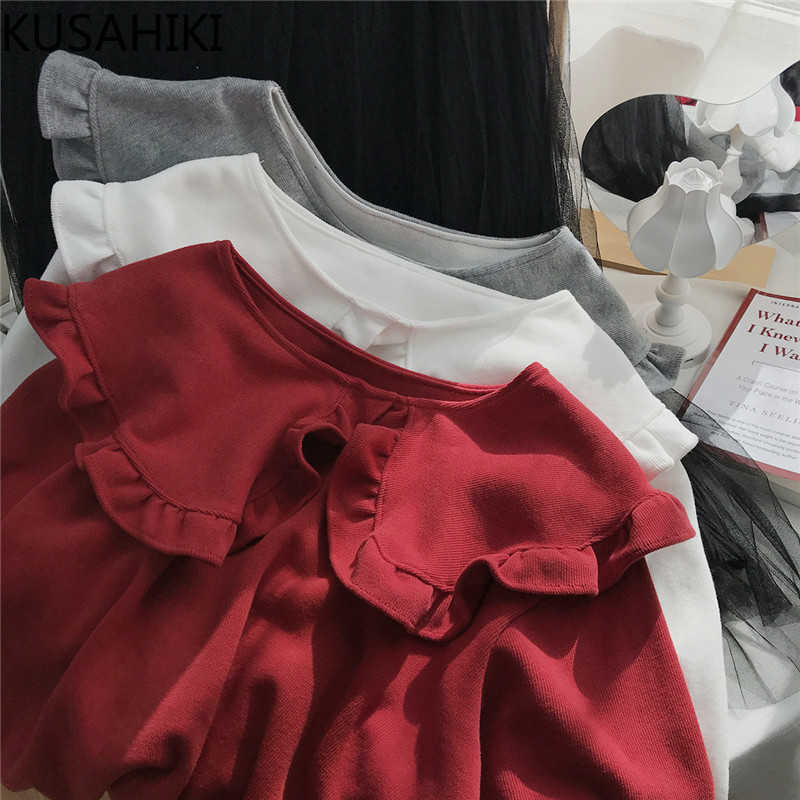 Sweet Peter Pan Collar Medium-long Sweatshirt Causal Long Sleeve Women Hoodies Spring Korean Top Jumper 6E755 210603