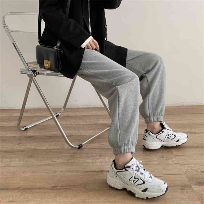 Beige brushed grey sweat fall and winter versatile loose women's 2020 new high waist casual straight neckband pants, Black 
Beige brushed grey sweat fall and winter versatile loose women's 2020 new high waist casual straight neckband pants, Black