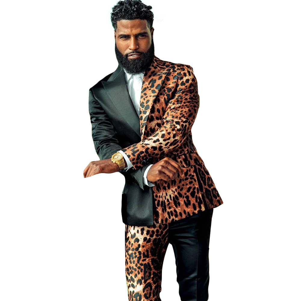 Unique Leopard Men Wedding Tuxedos 2 Pieces Groom Pants Suits Party Prom Jacket Business Wear Outfit Traje Hombre D0327