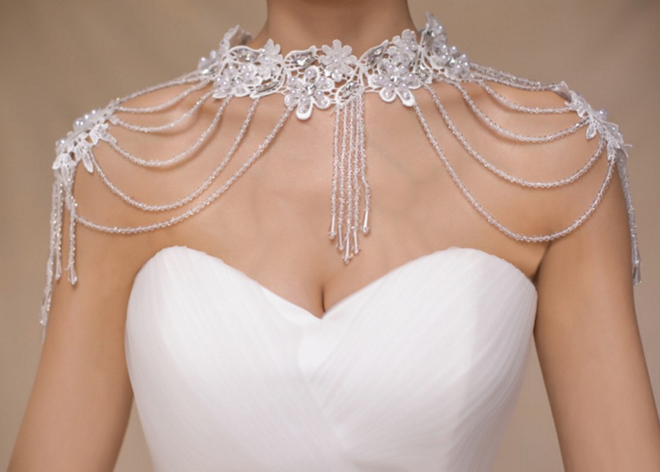 High-end luxury bridal necklace lace crystal shoulder chain one-shoulder wedding dress shawl free shipping 030408, White
High-end luxury bridal necklace lace crystal shoulder chain one-shoulder wedding dress shawl free shipping 030408, White
