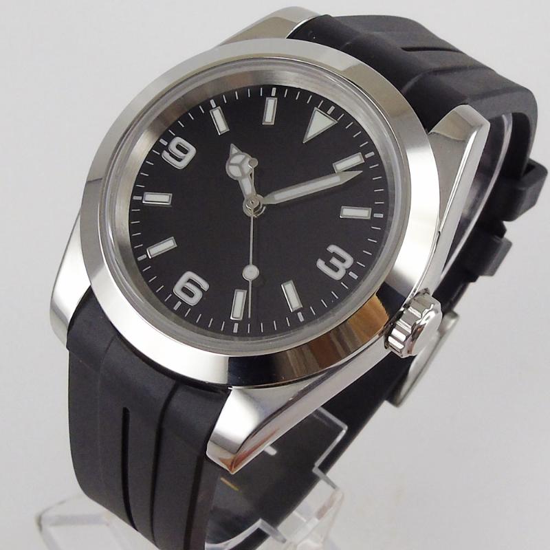Wristwatches 36mm Black Sterile Dial Polished Bezel Luminous Sapphire Glass Rubber Automatic NH35 Miyota 8215 MOVEMENT Men's Wristwatch, 36mm glass back
Wristwatches 36mm Black Sterile Dial Polished Bezel Luminous Sapphire Glass Rubber Automatic NH35 Miyota 8215 MOVEMENT Men's Wristwatch, 36mm glass back