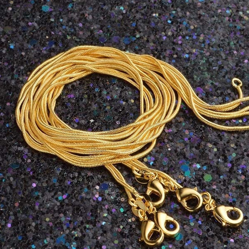 1.2MM 18K Real Gold Plated Stainless Steel Snake Necklace Chain for Men Women Titanium Steel Chains Necklace Anti-allergy Jewelry Gift 40cm 45cm 50cm 