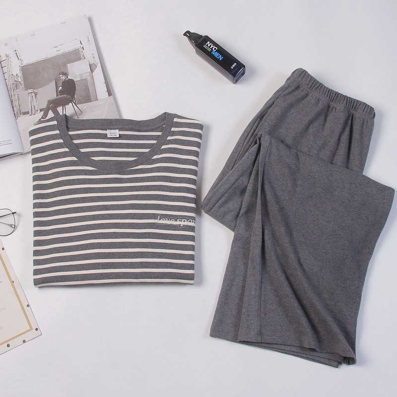 Men's Fall Winter Round Neck Hedging Long Sleeve Pajamas 5XL Plus Fat XL Home Wear 211019