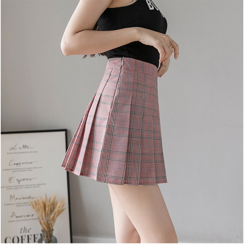 Summer winter Woman Mini High waist skirt pleated striped plaid Skirts Lining Shorts sexy OL bar student Dance street skirt Golf 210309